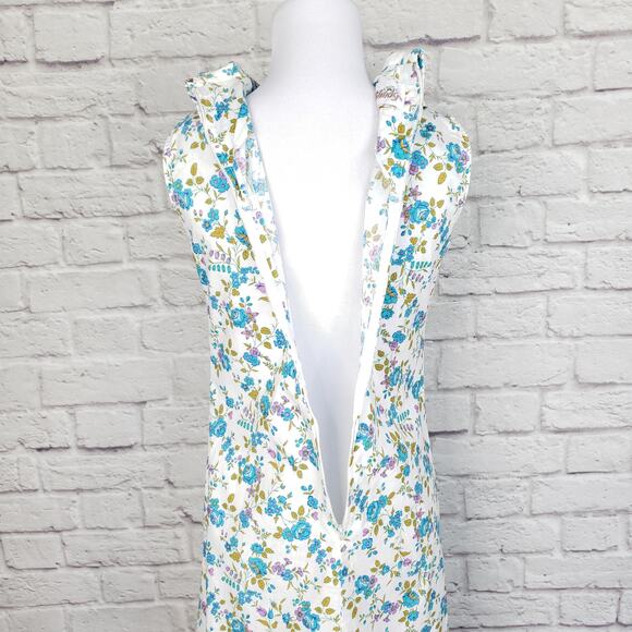 Vintage 1970s Sheath Dress Blue Floral Peterpan Collar Shirred Neckline Fits XS - Picture 10 of 13